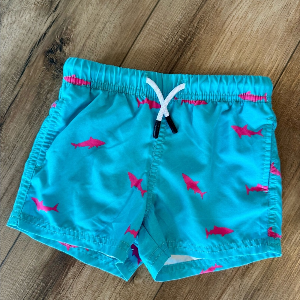 Boys’ 3T Teal/Pink Shark Print Swim Trunks | EUC | Lined